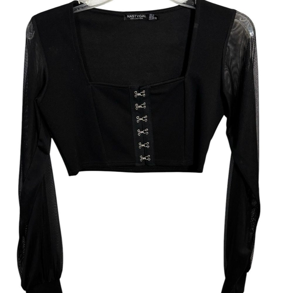 Nasty Gal Black Mesh Long Sleeve  Party Corset Whimsigoth Crop Top size 6